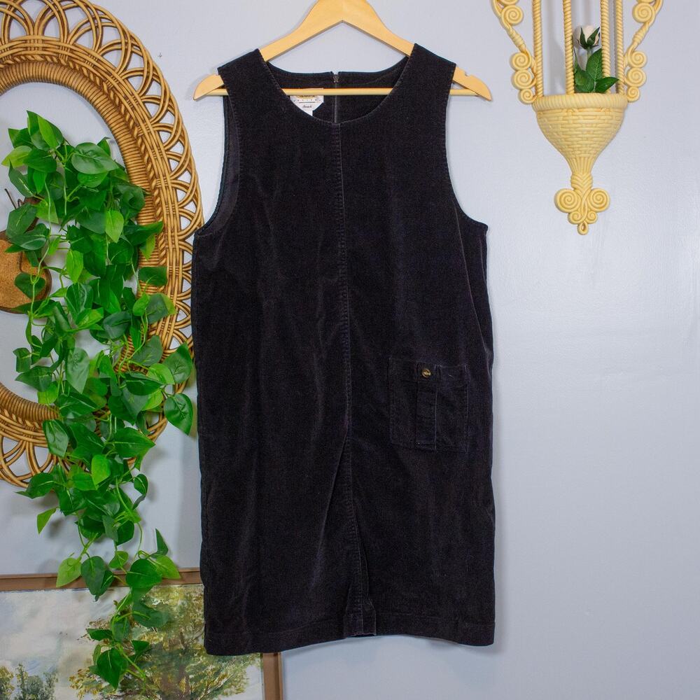 VTG 90s Black Autumal Corduroy Button Front Jumper Dress Talbots | True Winter
